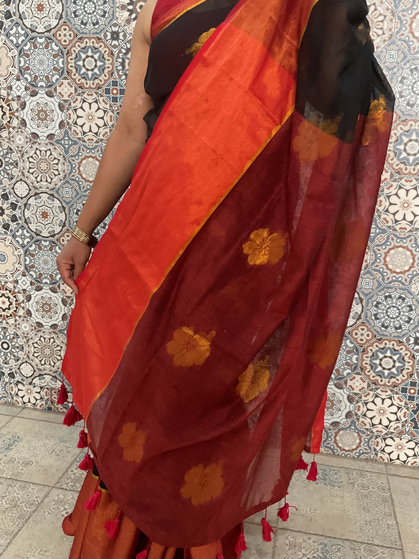 Mul cotton saree(Black)