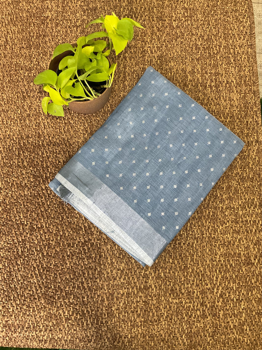 Light blue Linen cotton with silver motifs