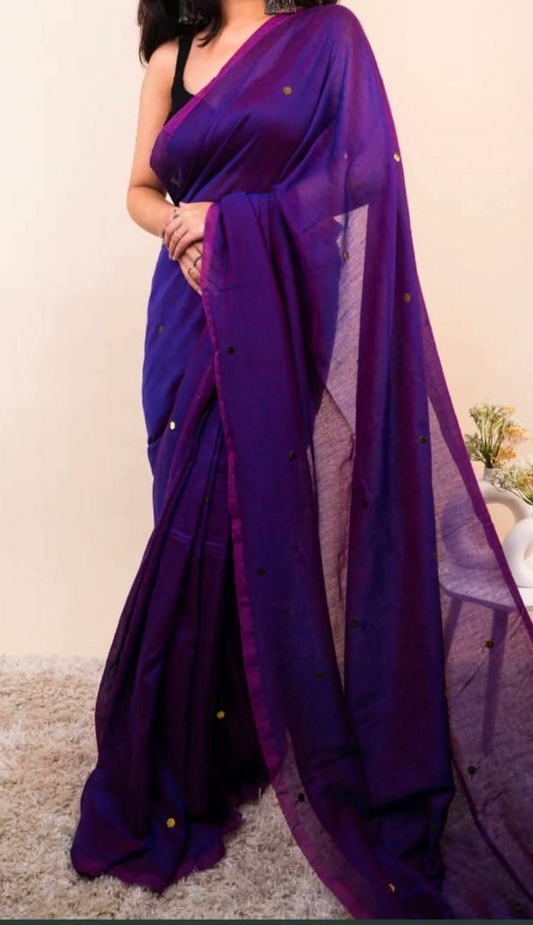Cotton Gini saree(Purple)
