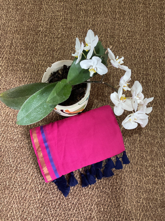 Mul cotton saree(pink with purple)