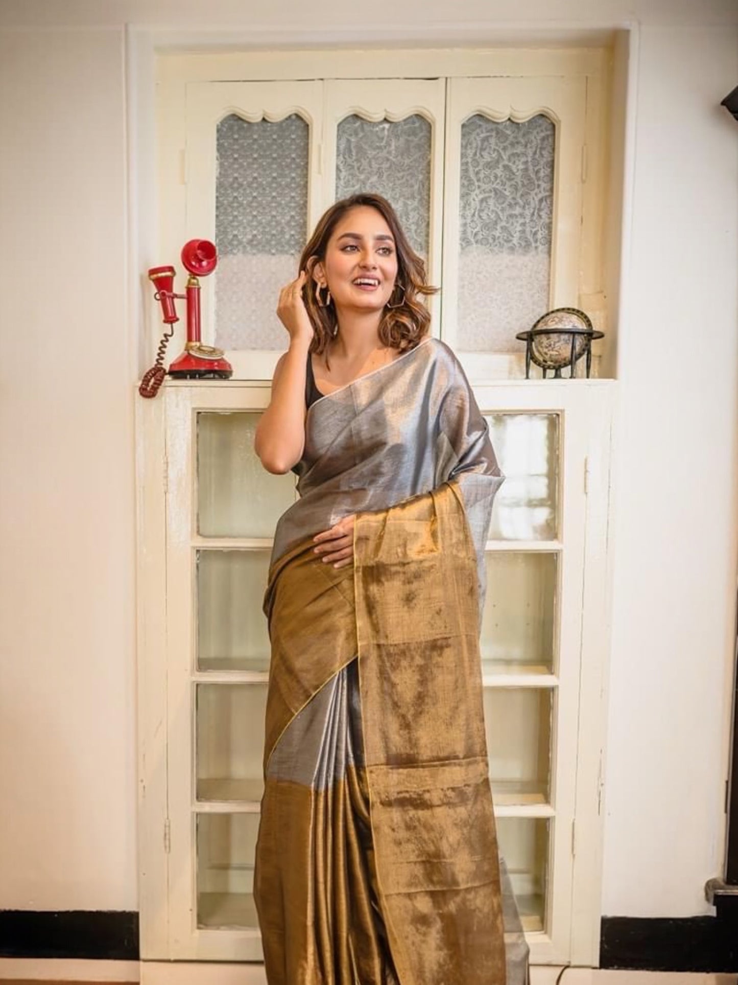 Raaga tissue saree( Gold with silver)