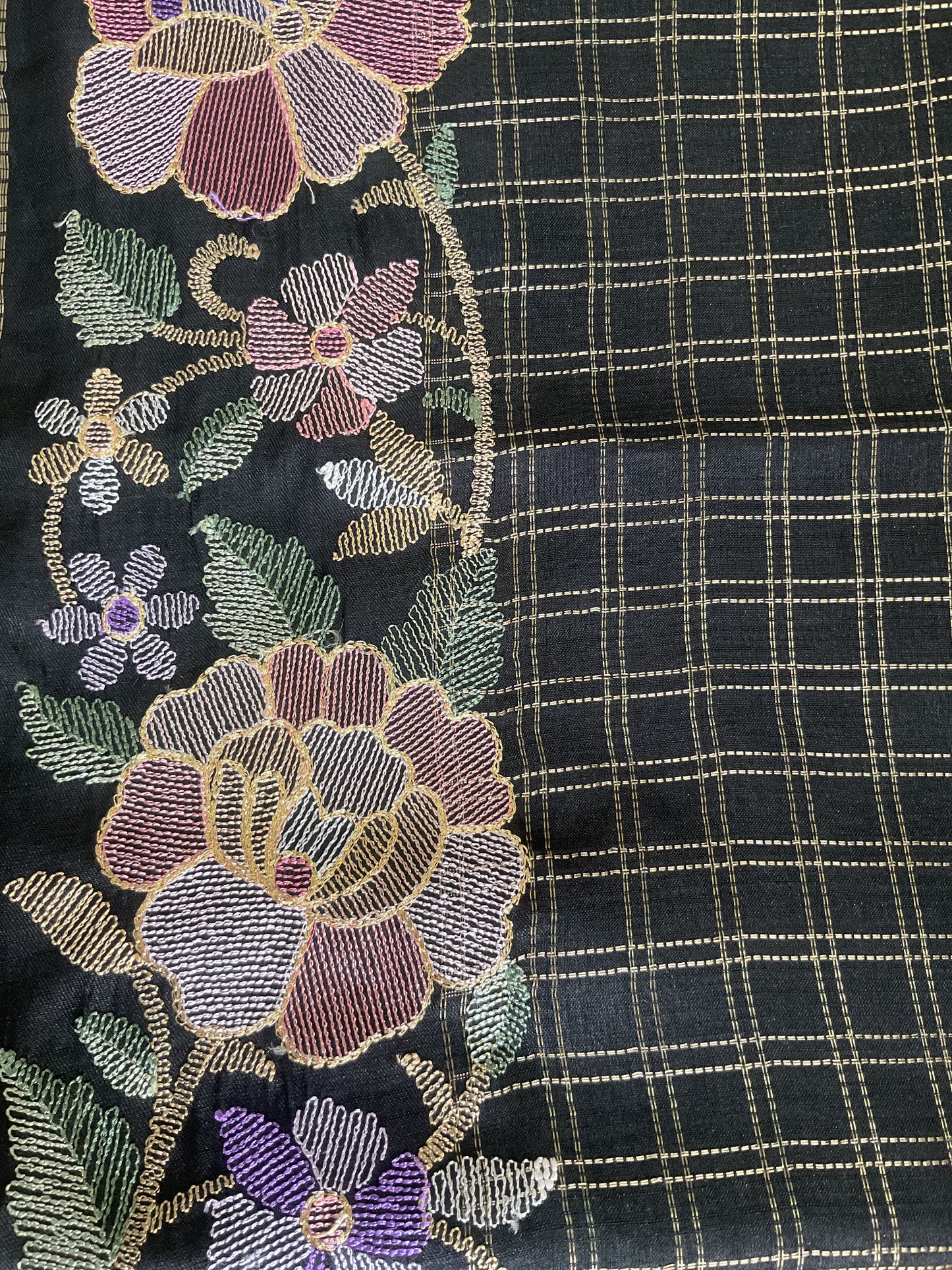 Fancy viscose saree-(Black Korean machine embroidery)