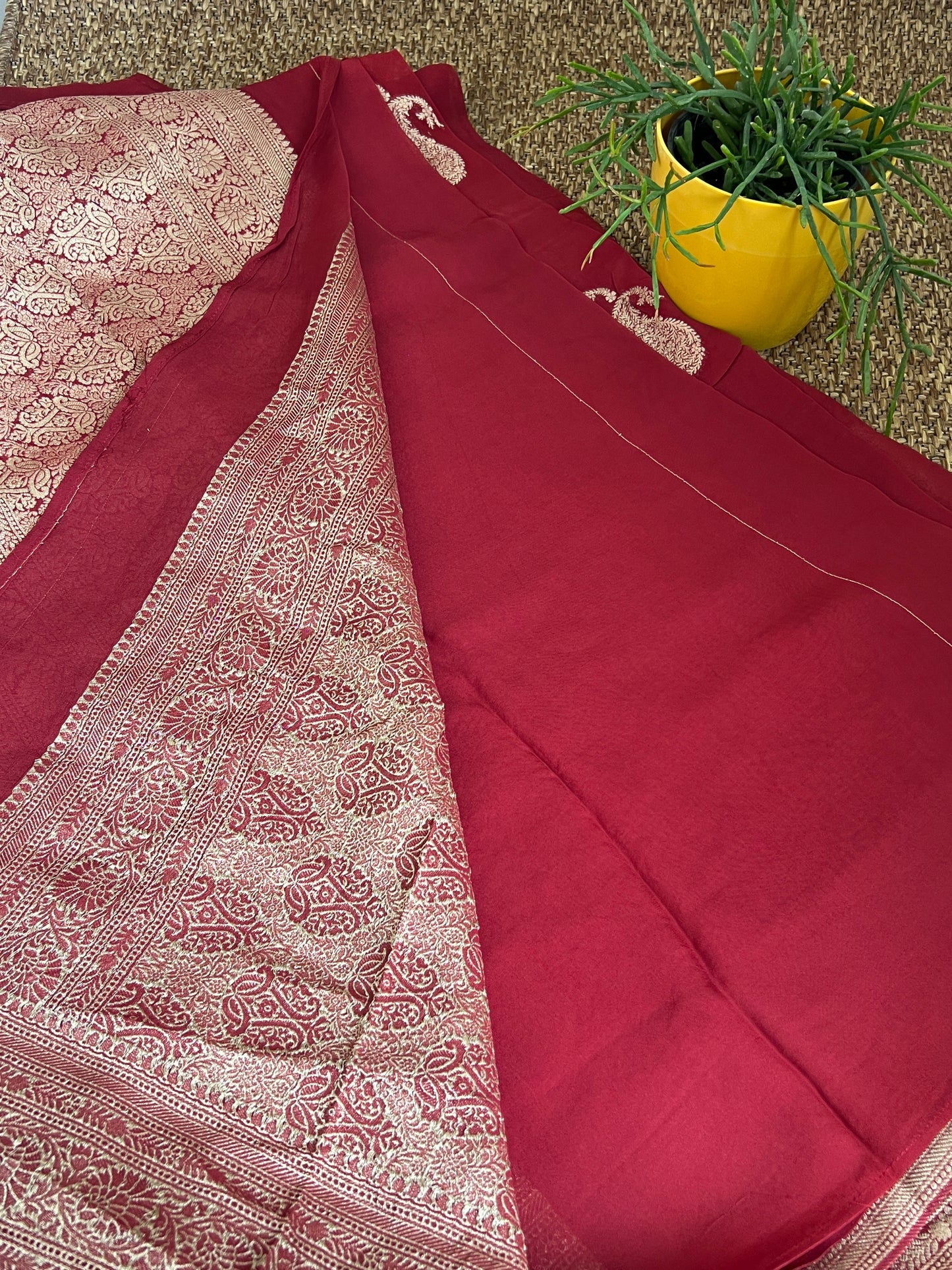 Maroon Banarasi  gold butta georgette saree