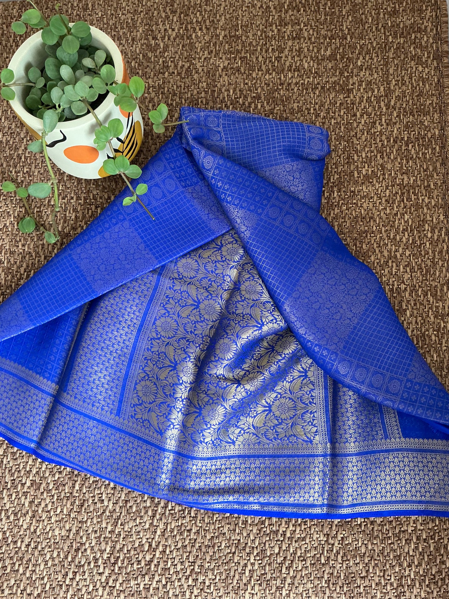Royal blue crepe saree