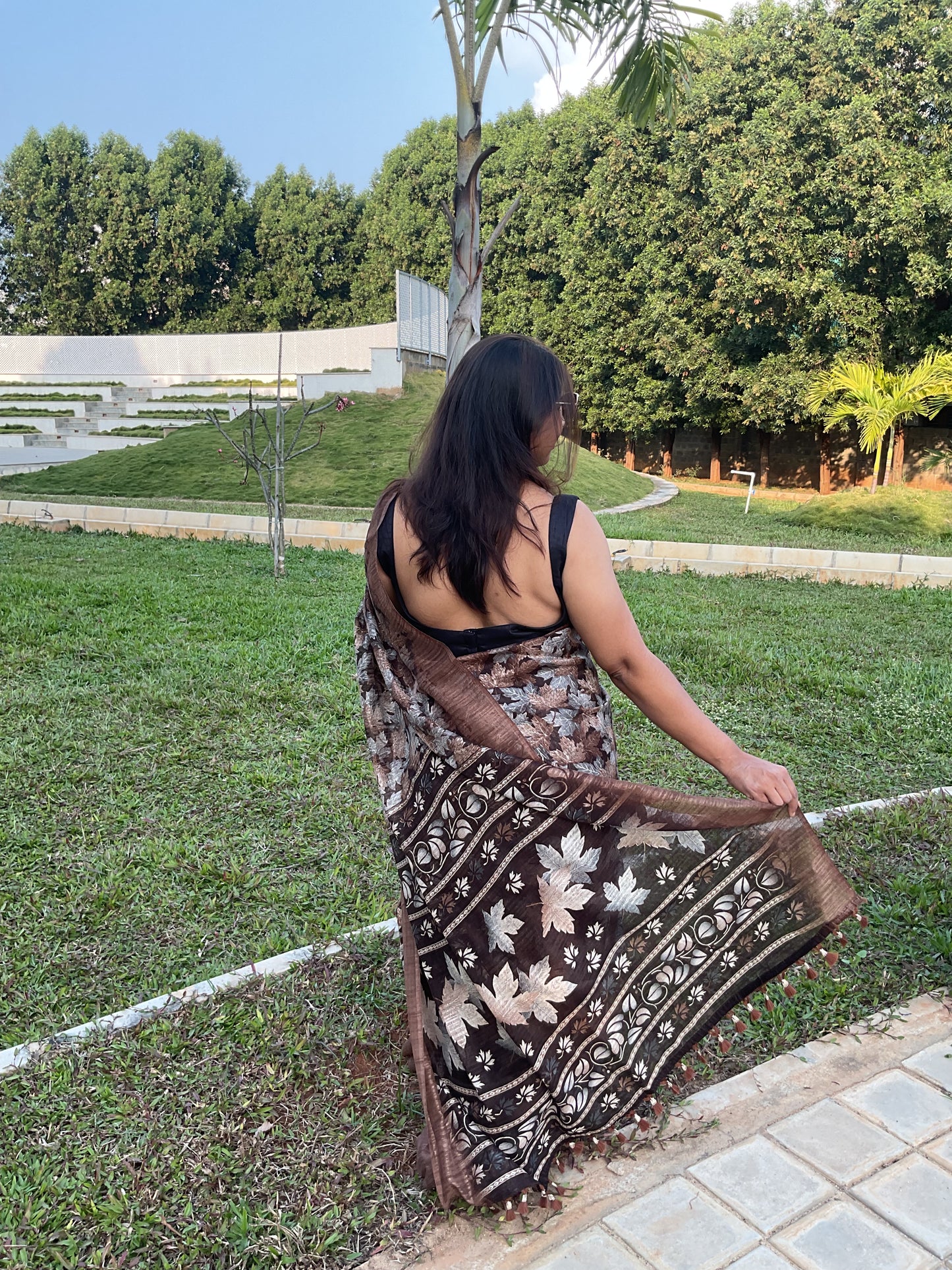 Space silk cotton saree(chocolate brown)