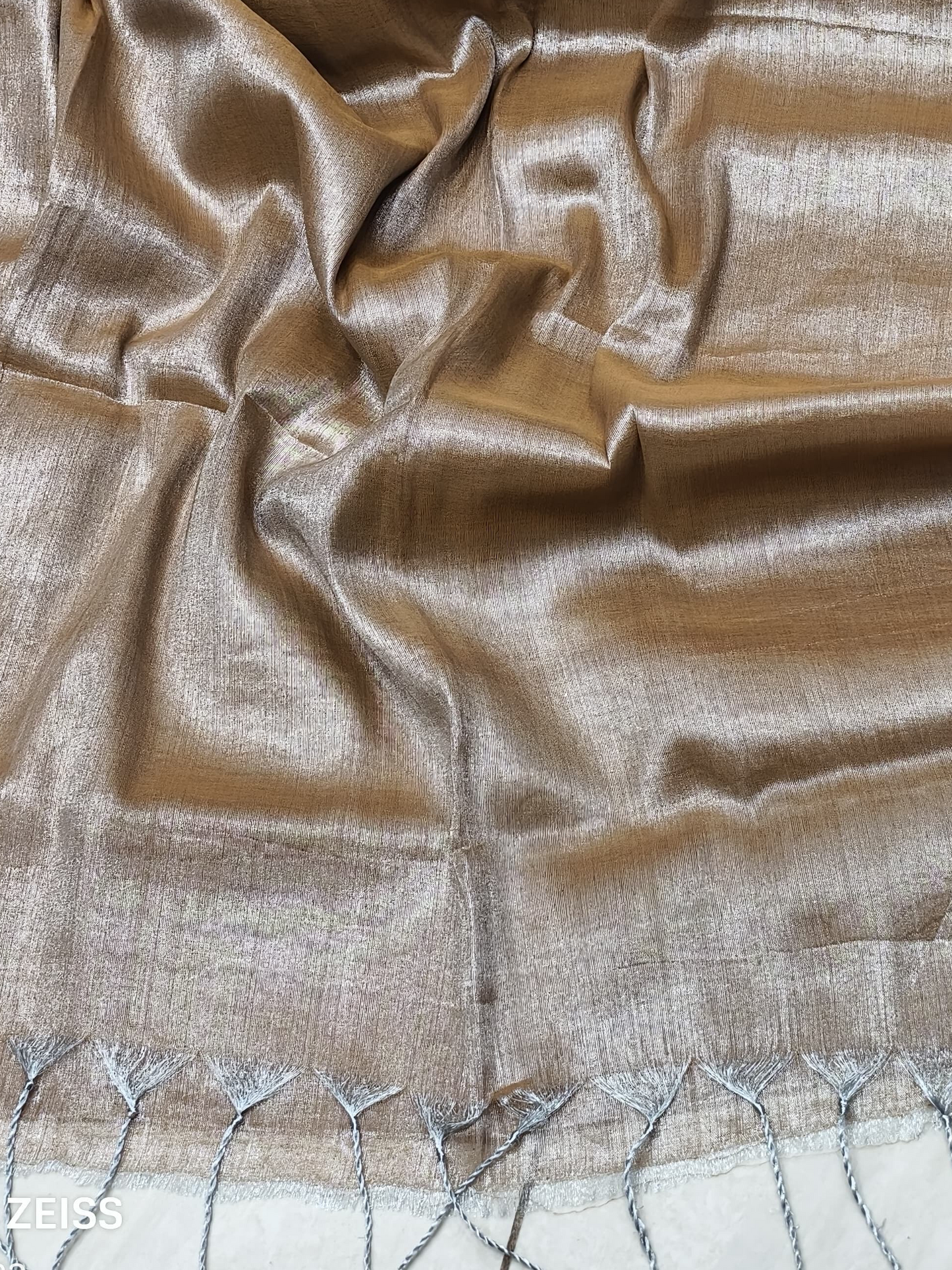 Khadi Tissue saree(champagne with coffee brown brown border)