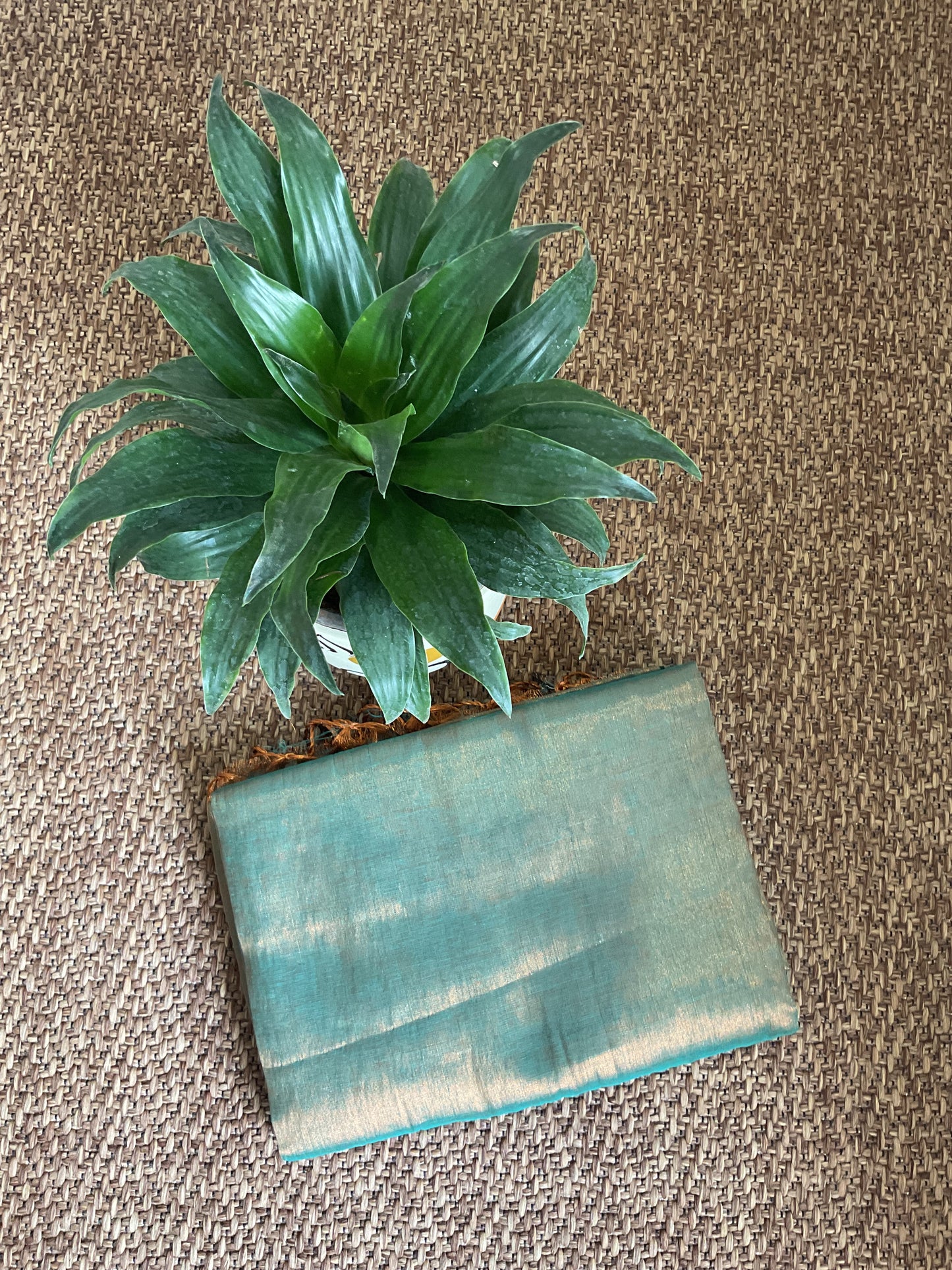 Khadi Tissue saree(Teal green with Rani pink border)