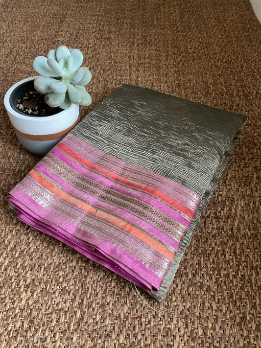 Crush Tussue saree(Grey)