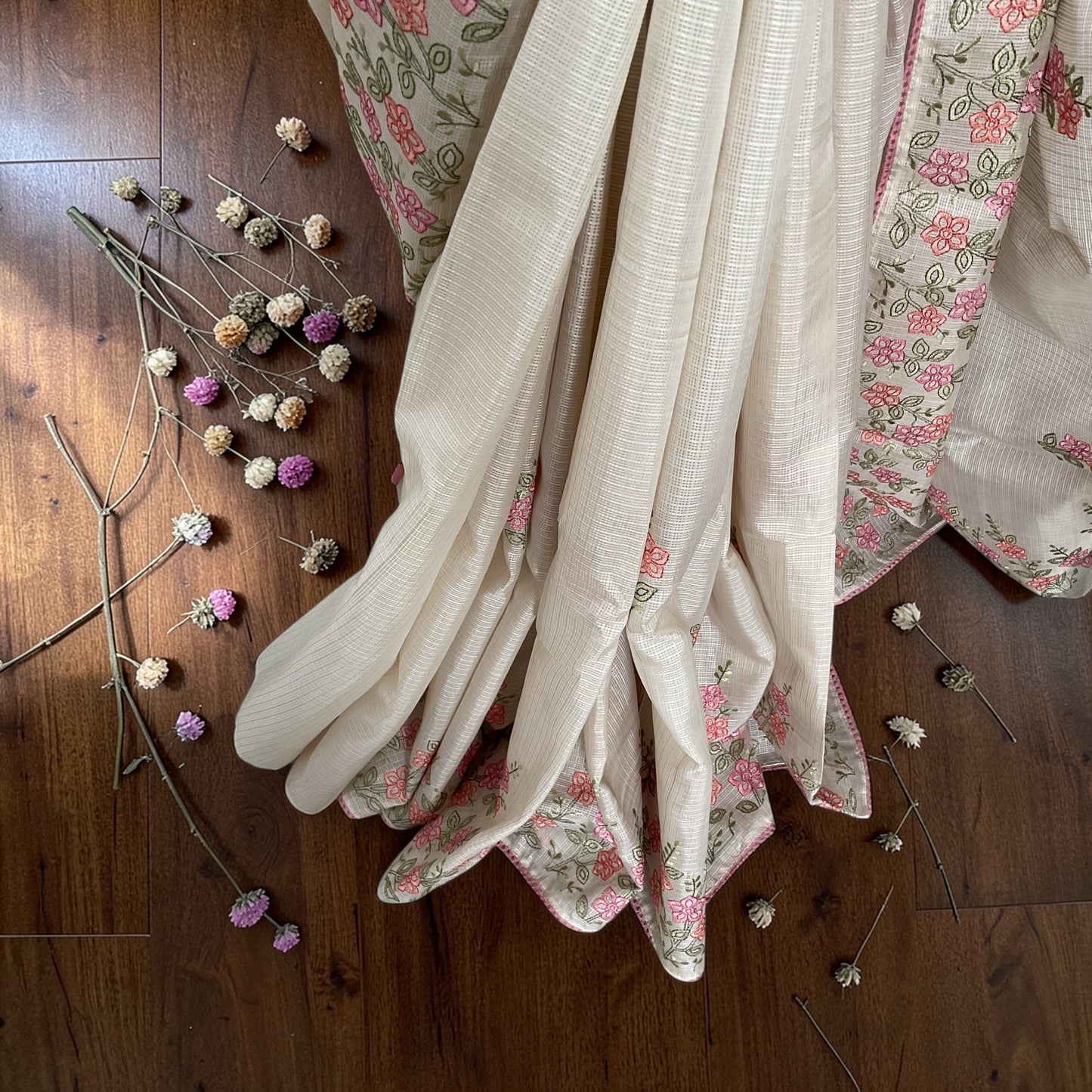 Kota Embroidery saree-Pink Floral