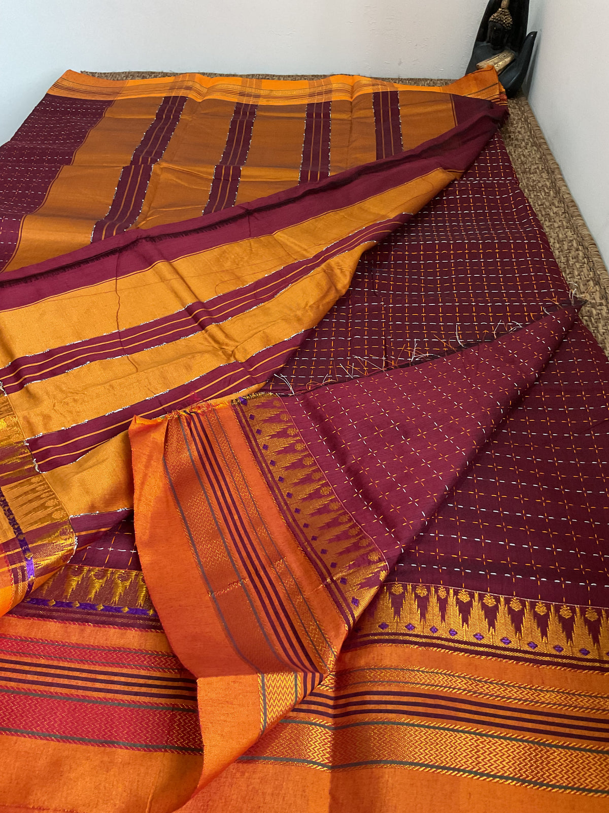 Cotton Mercerised Ilkal saree (maroon with contrast border)