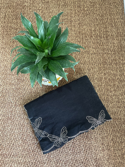 Space silk  Butterfly saree(Black)