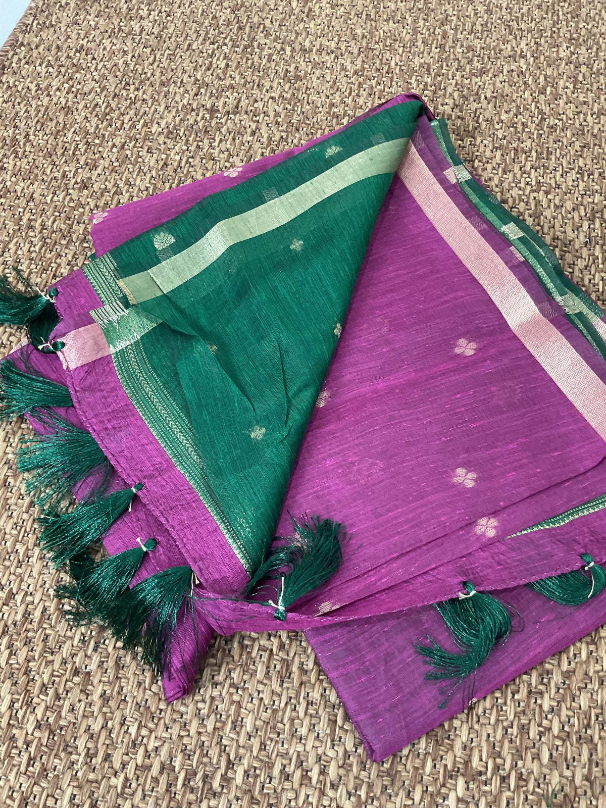 Maheshwari Cotton Saree – Magenta & Green