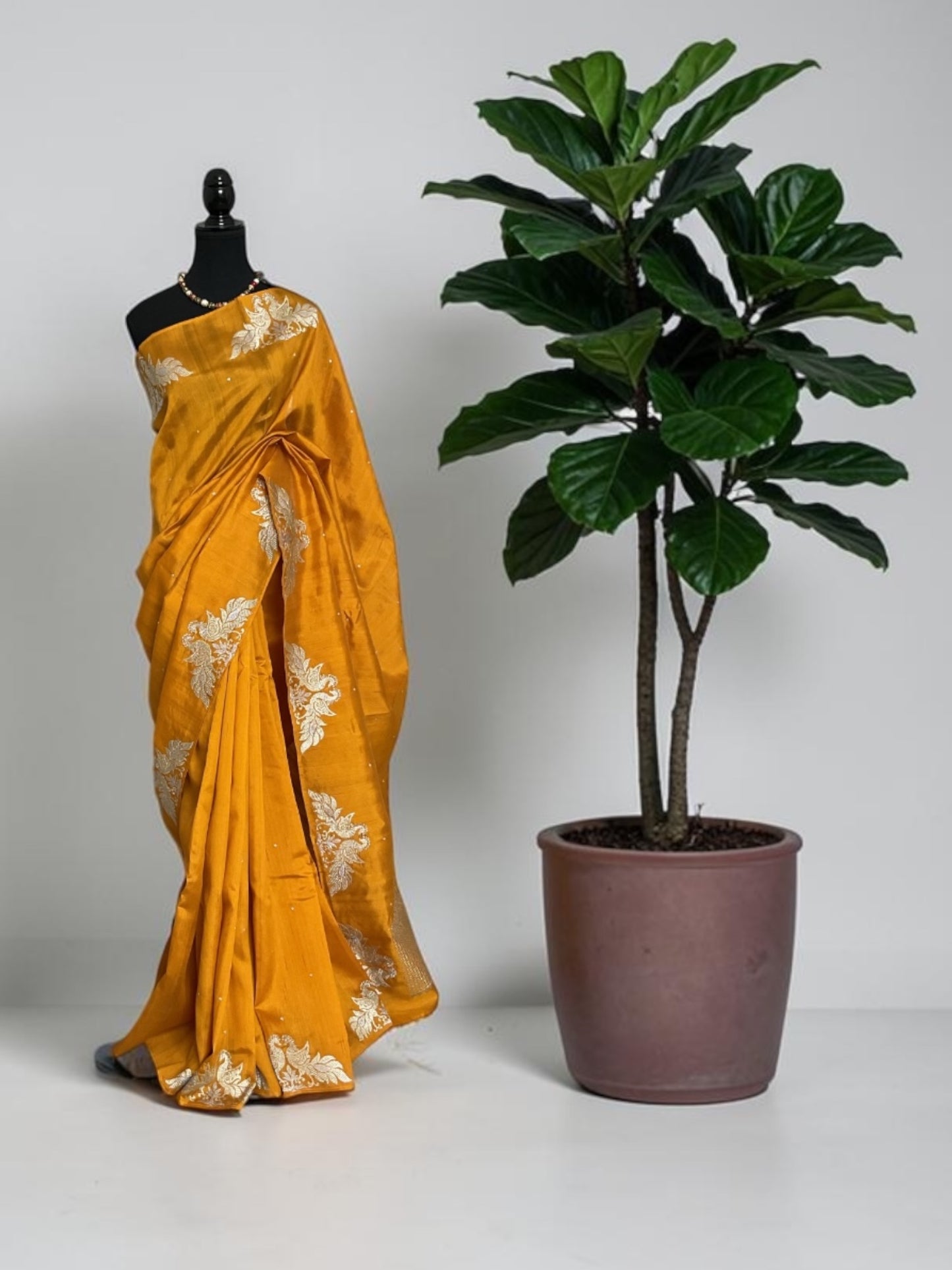 Tussar Lion motifs saree-(Yellow)