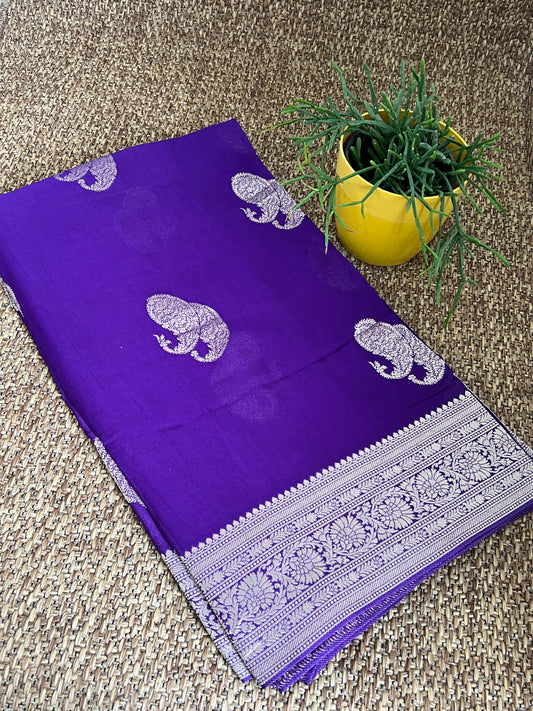 Purple Banarasi silver butta georgette saree