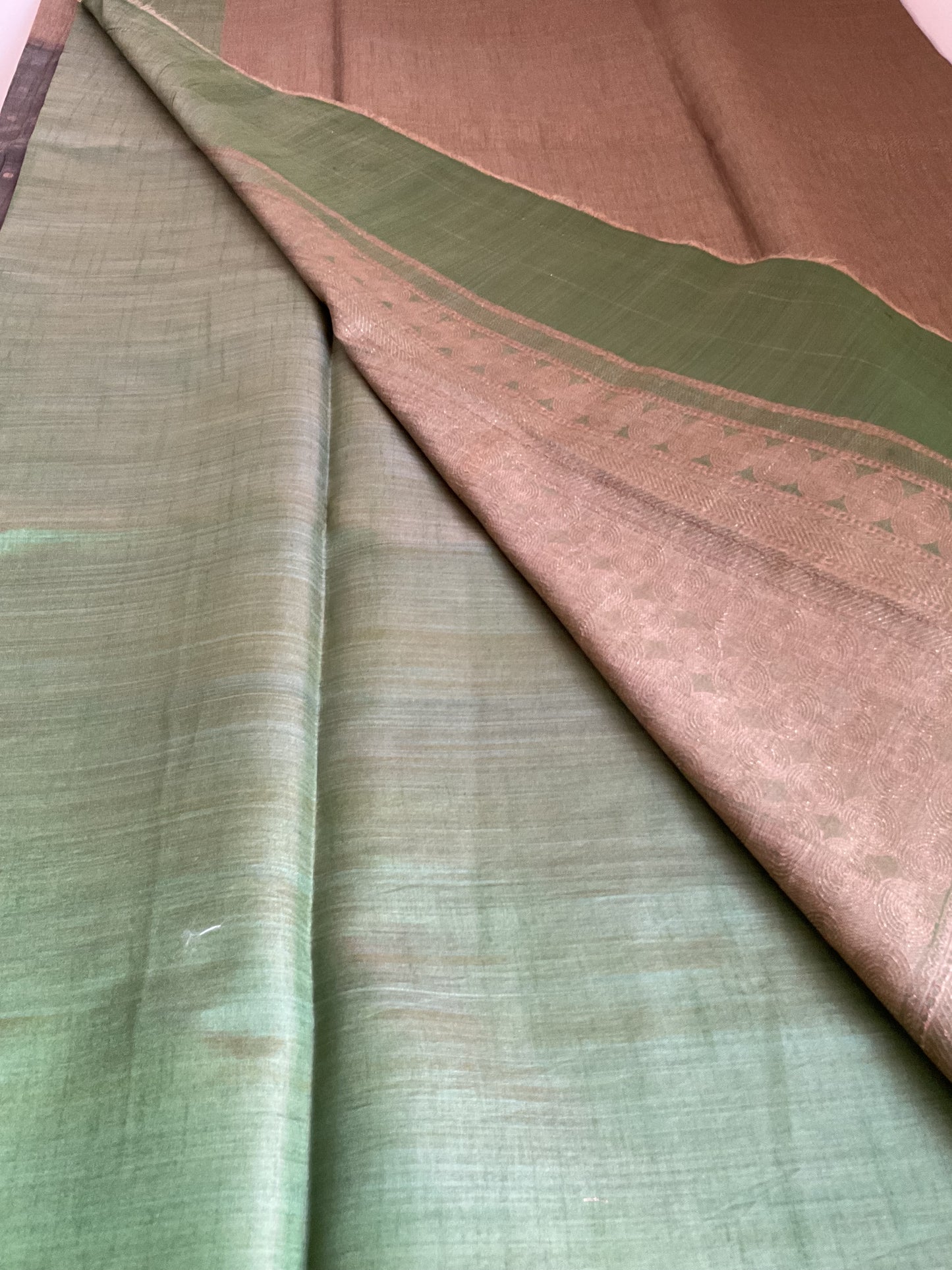 Tussar saree with green border( bottle green)