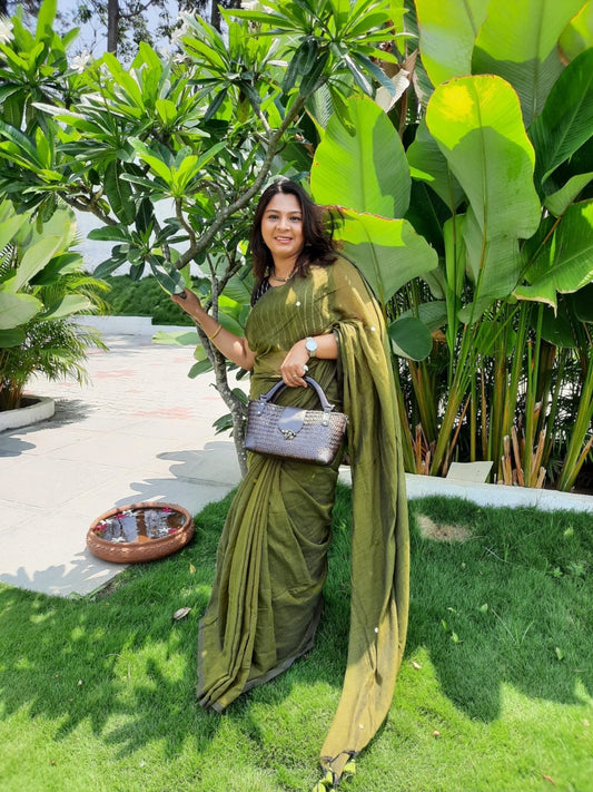Gini Mul cotton saree (olive green)