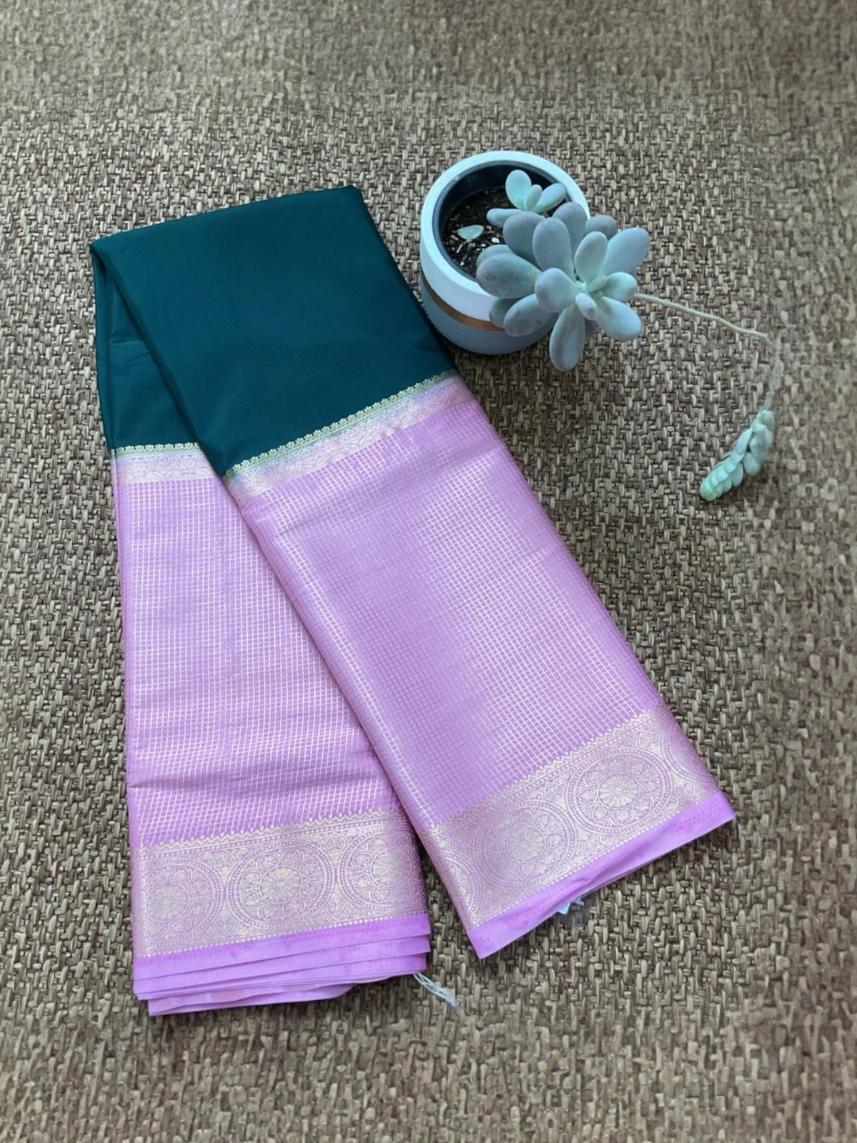 Semi Mysore silk saree(Green with Pink)