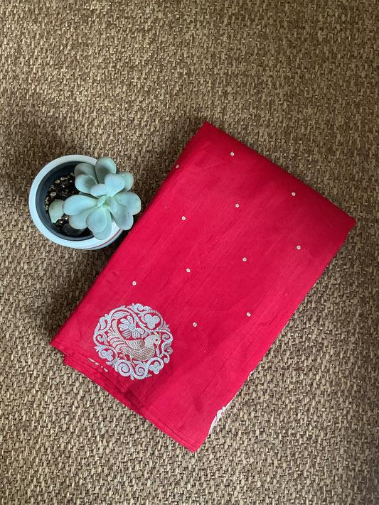Tussar Red saree