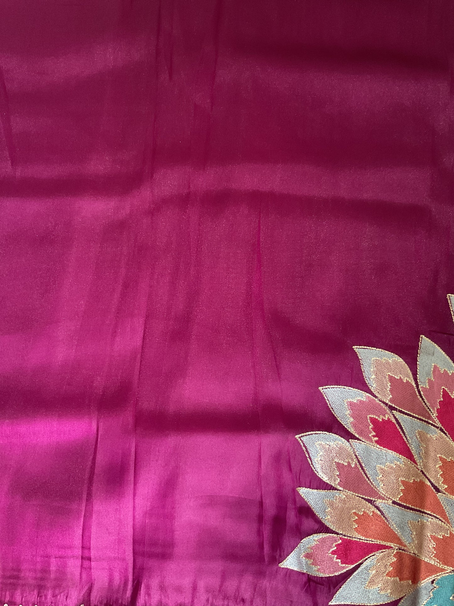 Designer Embroidered Organza Saree – (Wine Magenta)