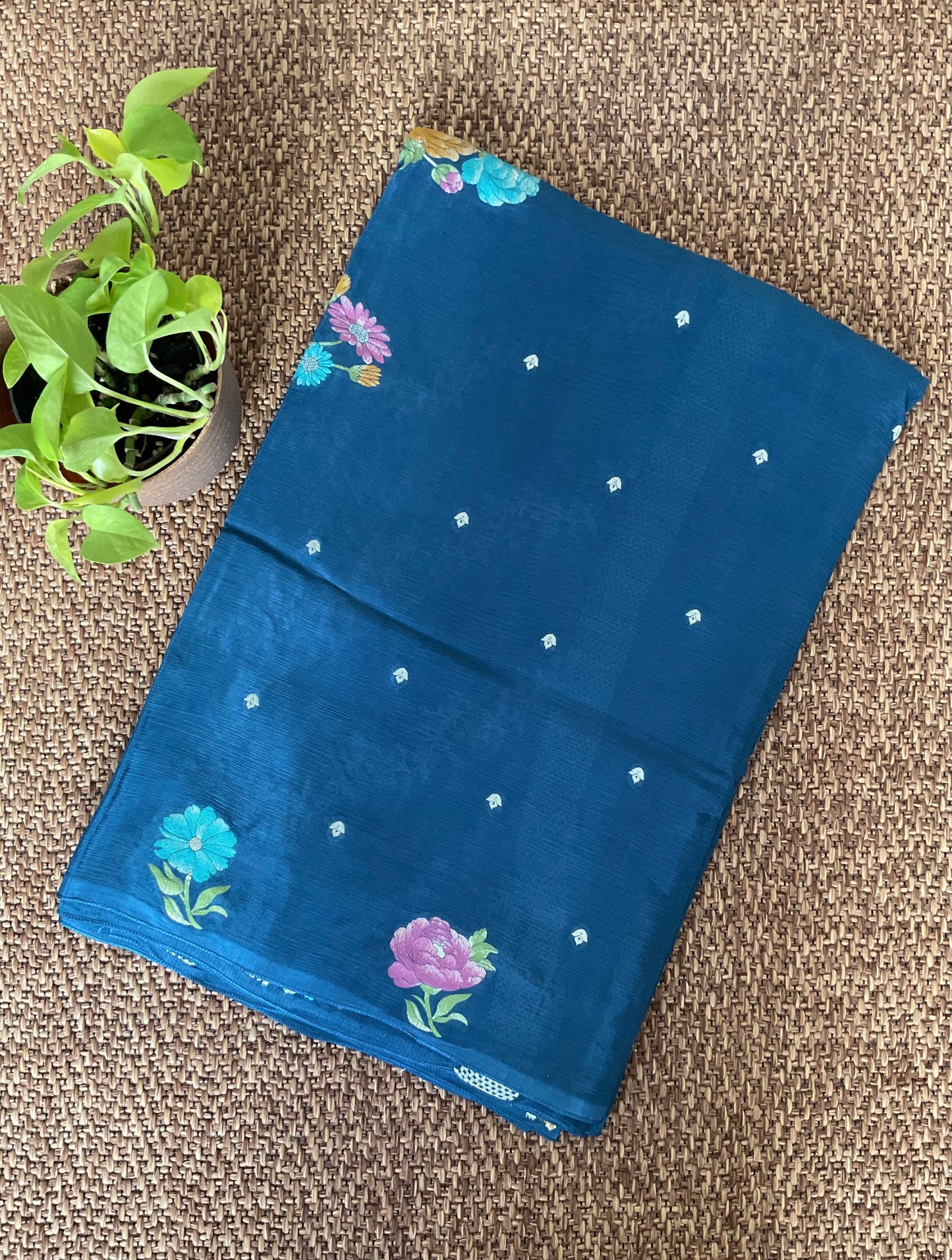 Chinnon crepe blue saree