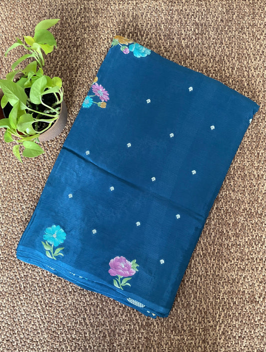 Chinnon crepe blue saree