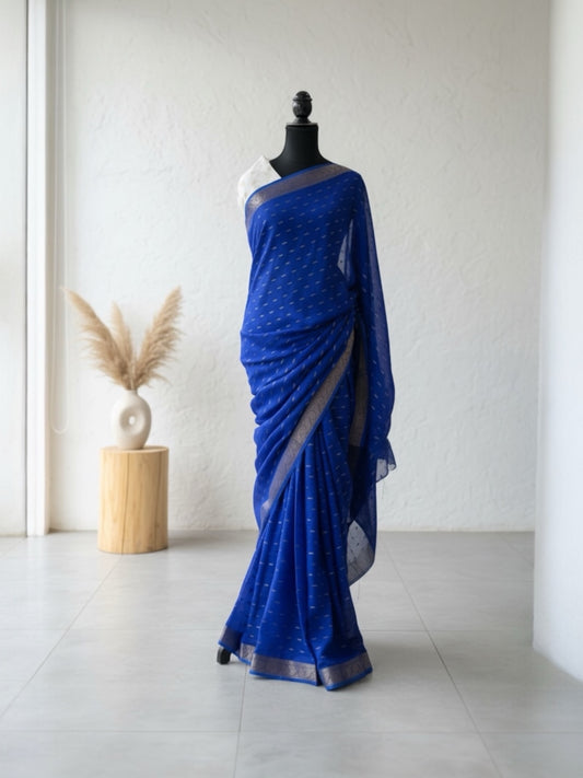Walnut silk Georgette saree(Royal Blue)