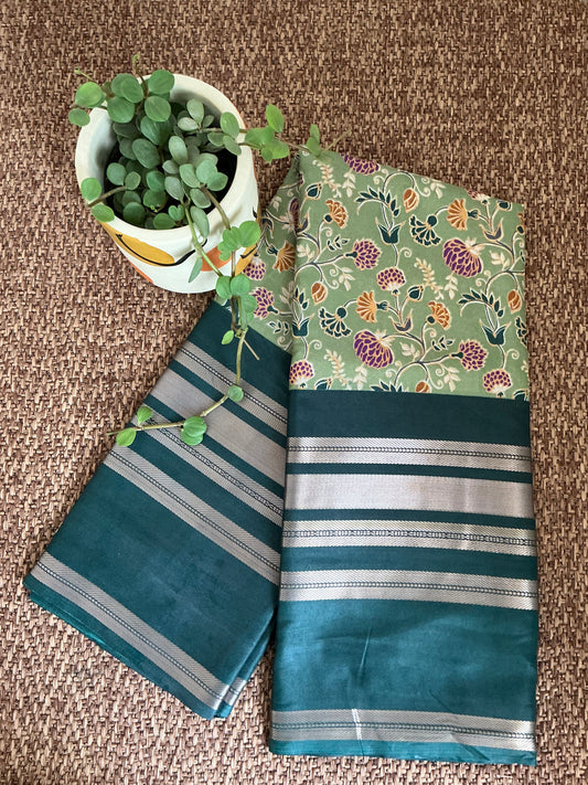 Light green with dark green border Resham silk saree