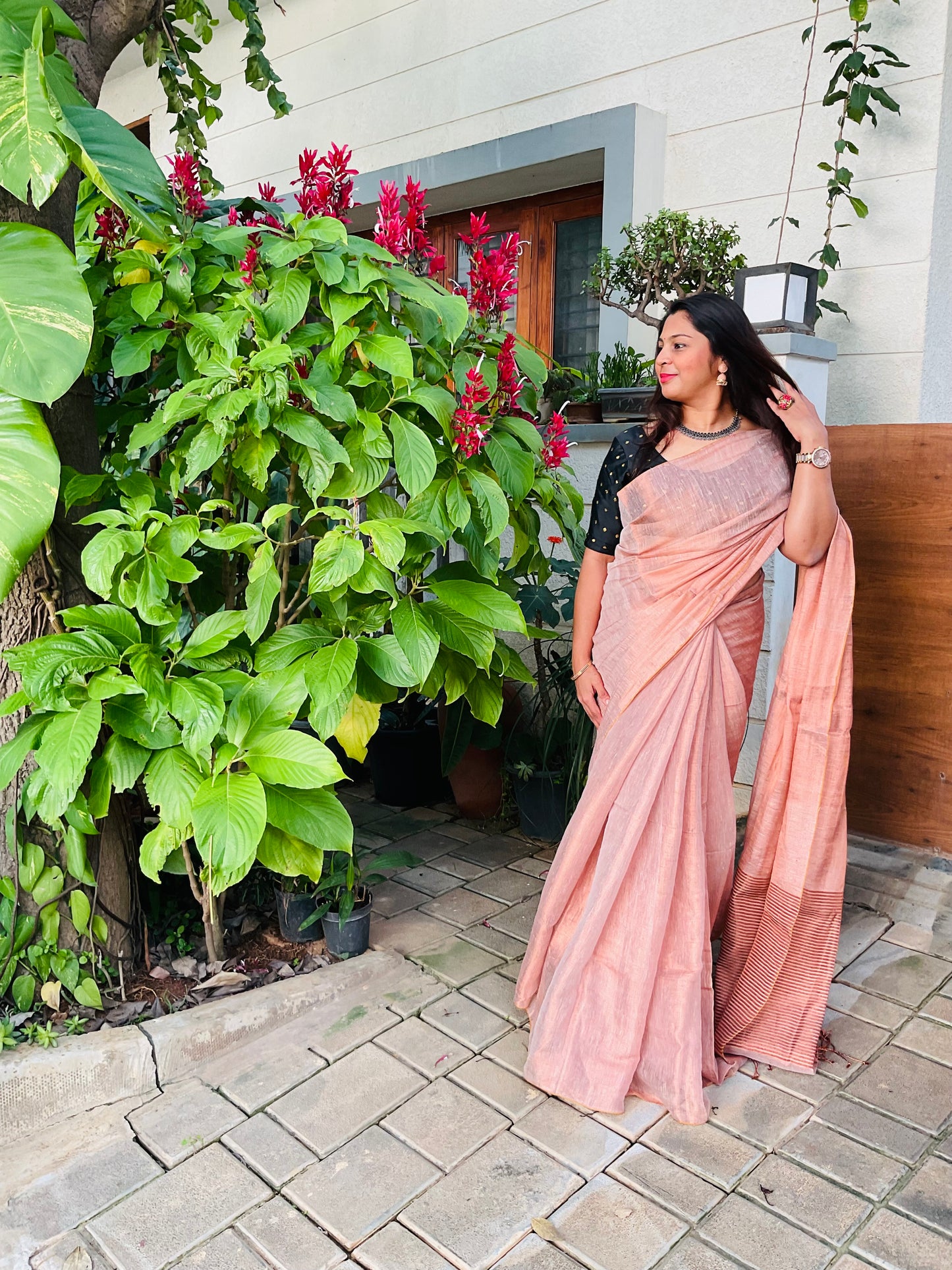 Linen tissue saree- powder pink