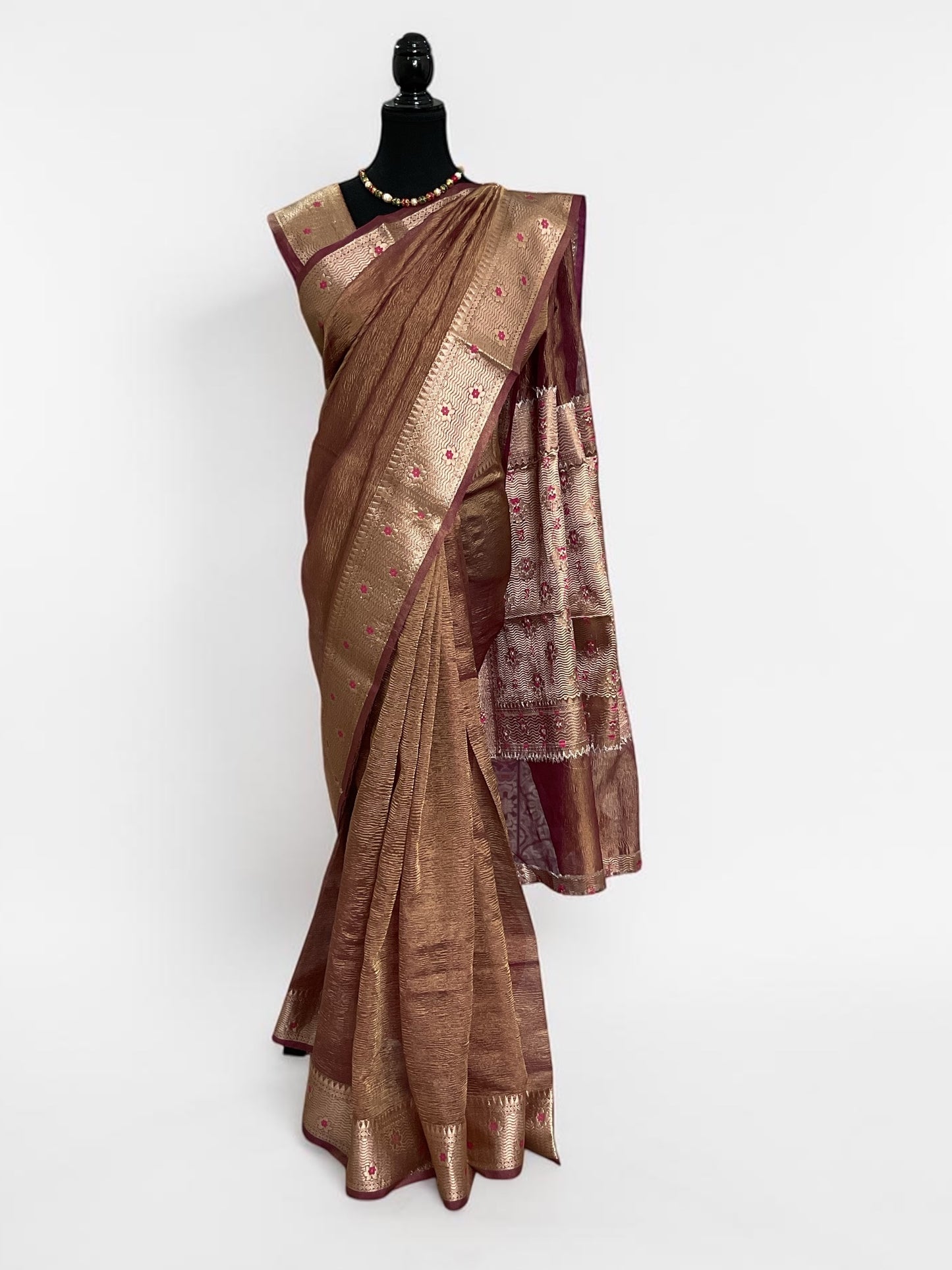 Crush Tissue saree-Pink