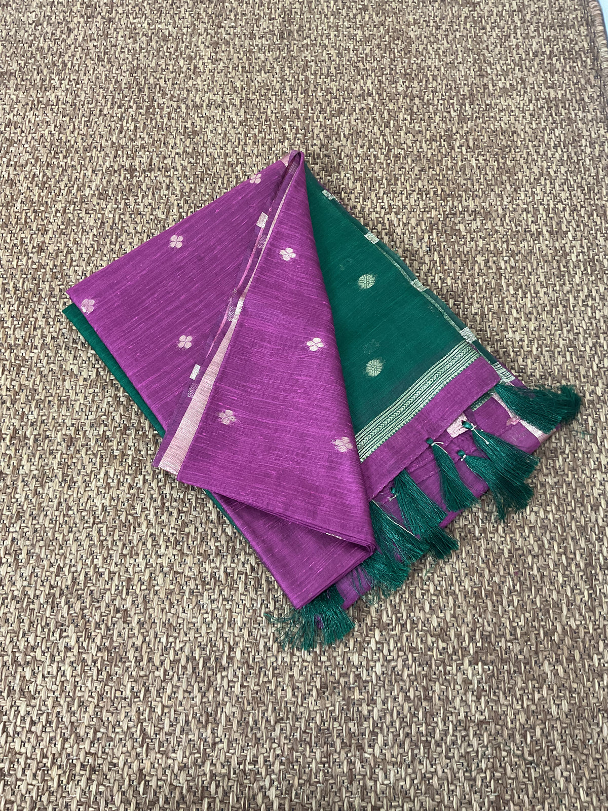 Maheshwari Cotton Saree – Magenta & Green