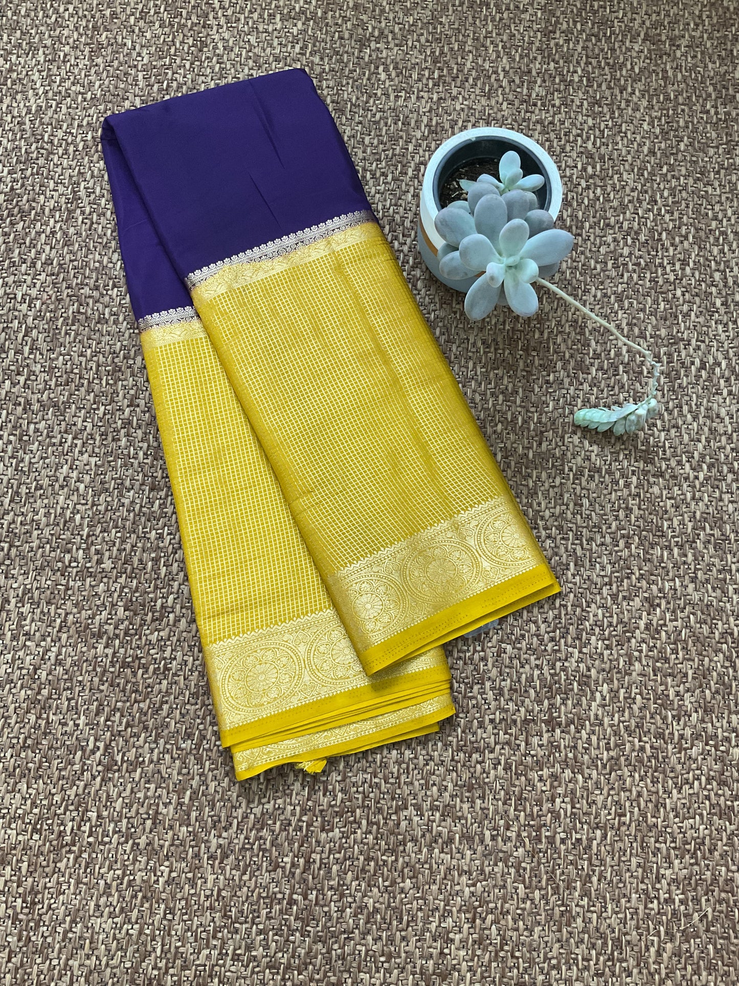 Semi Mysore silk saree( Purple&yellow)