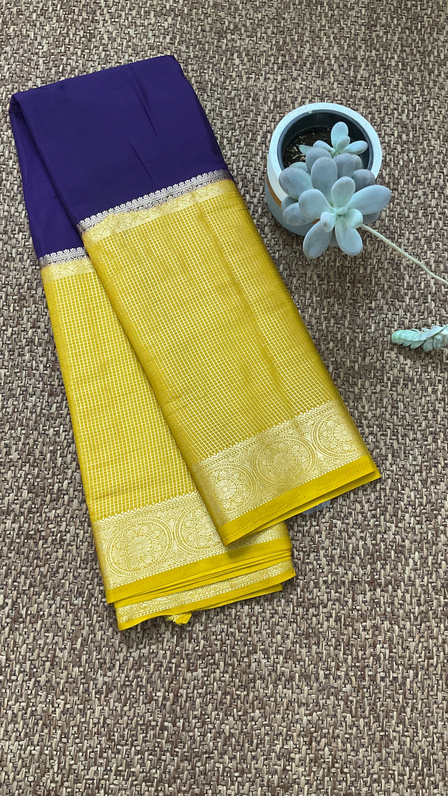 Semi Mysore silk saree( Purple&yellow)
