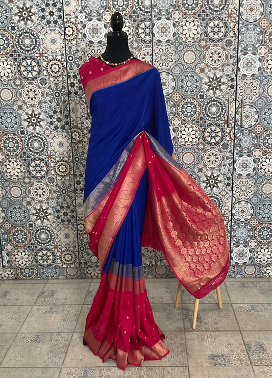 Royal blue georgette print saree