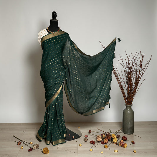 Walnut Silk Georgette saree(Green)
