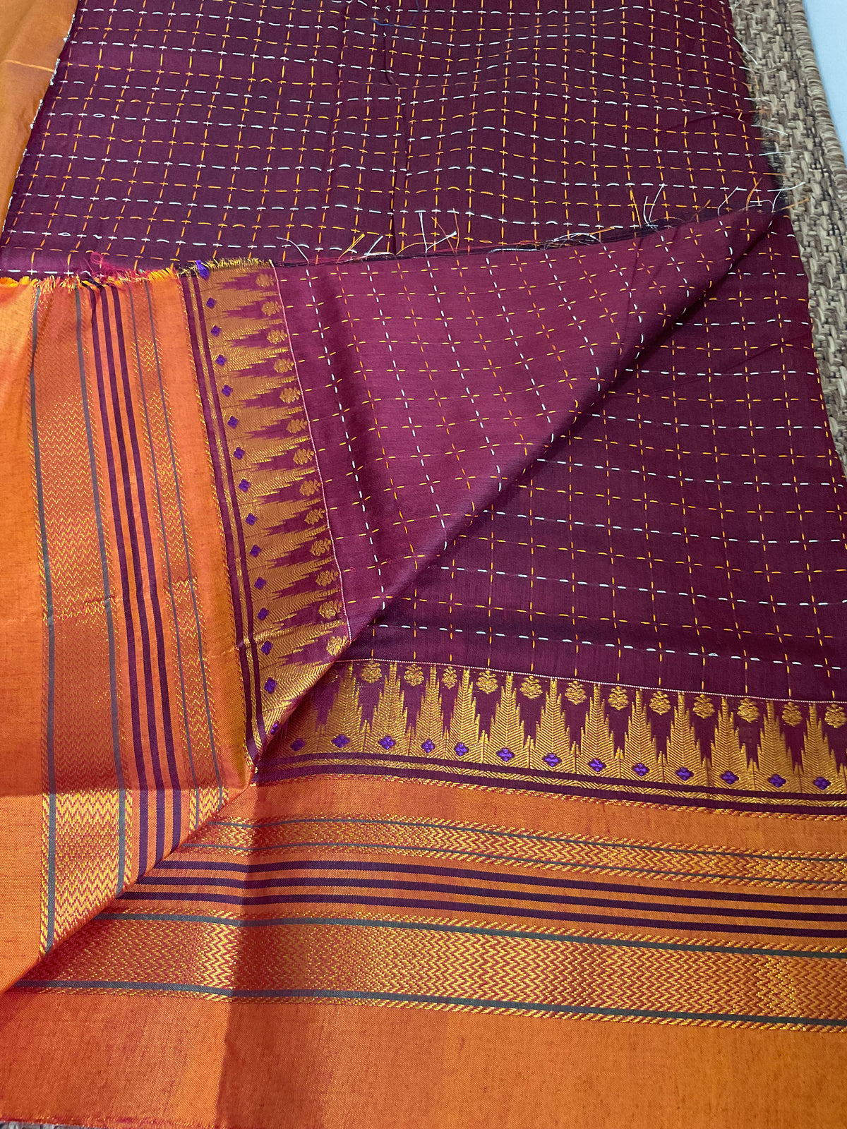 Cotton Mercerised Ilkal saree (maroon with contrast border)