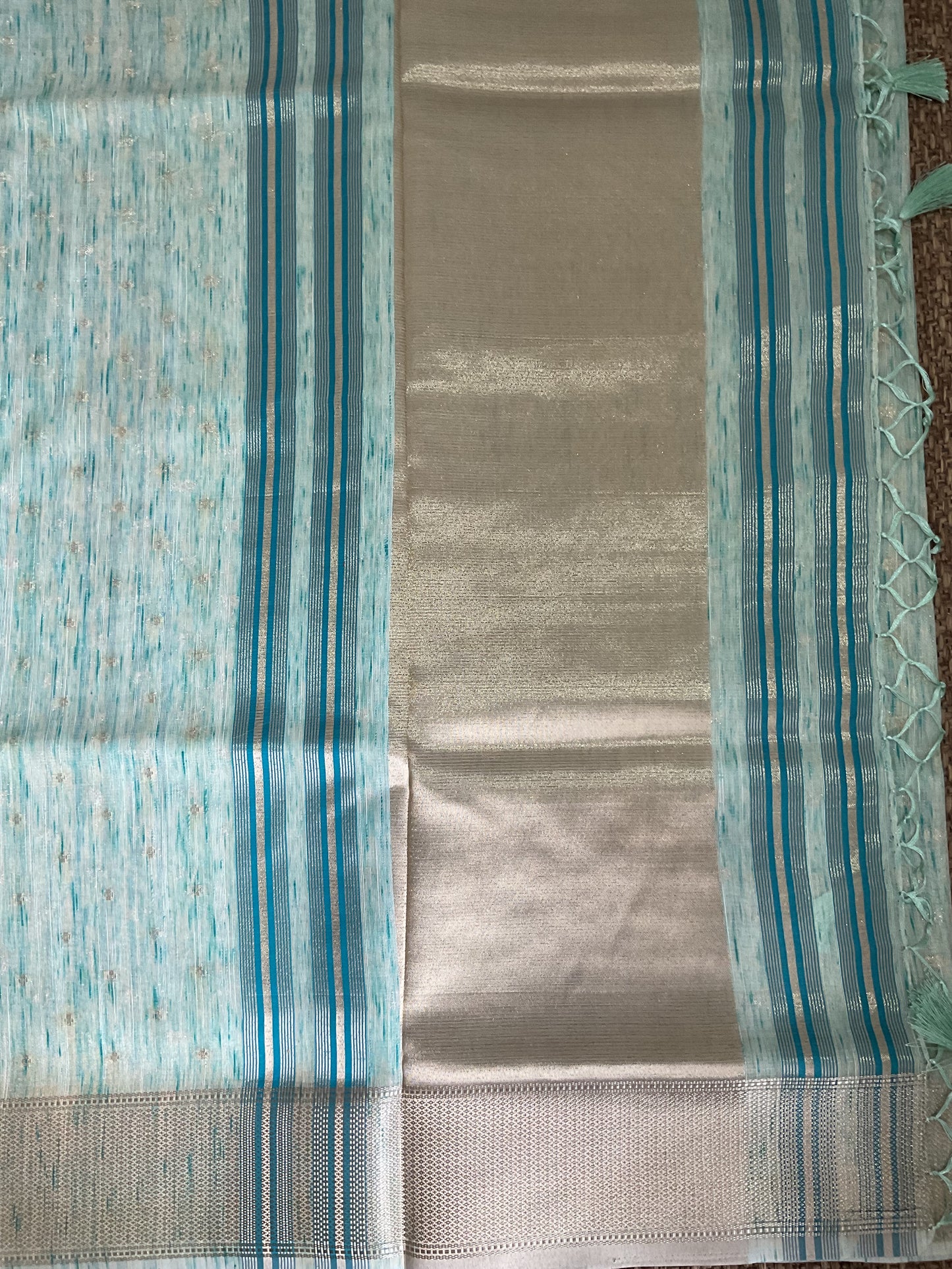 Cotton Linen saree(Aqua blue)