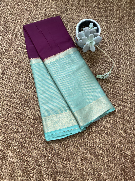 Semi Mysore silk saree(Deep wine with Pastel  green)