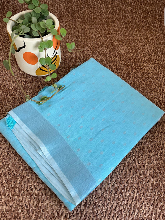 Blue Linen cotton with silver motifs