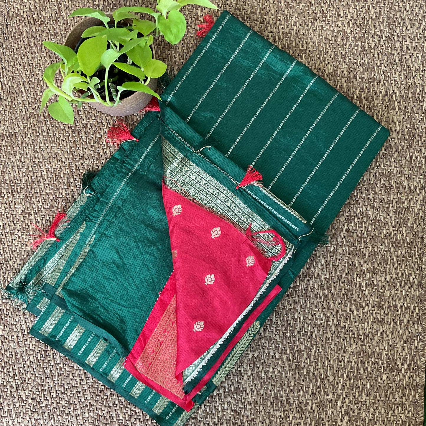 Green tussar temple border saree(06)