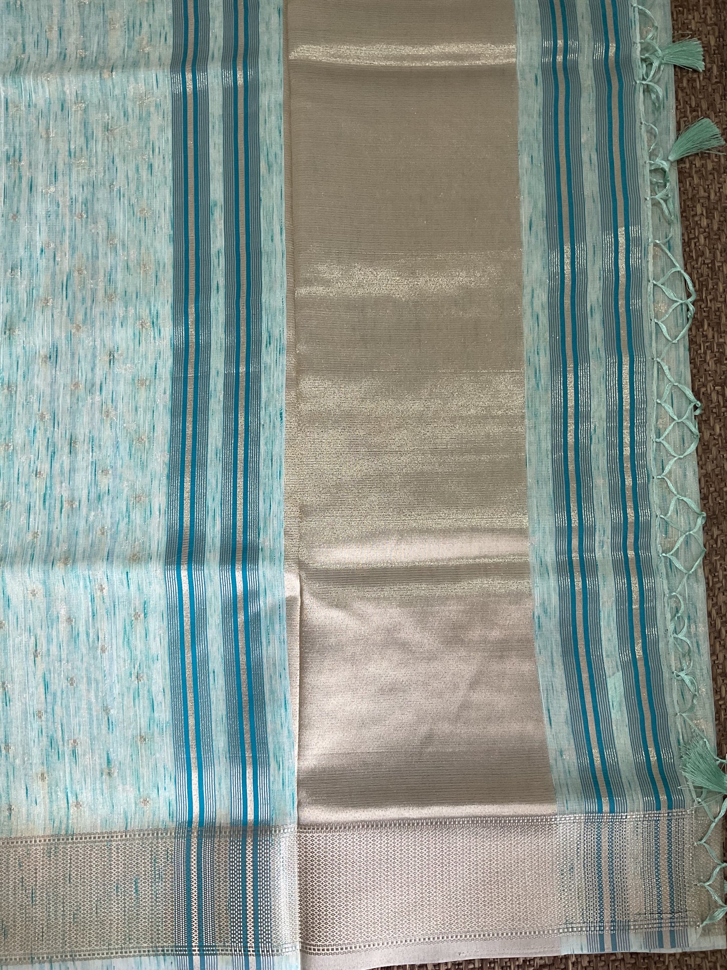 Cotton Linen saree(Aqua blue)