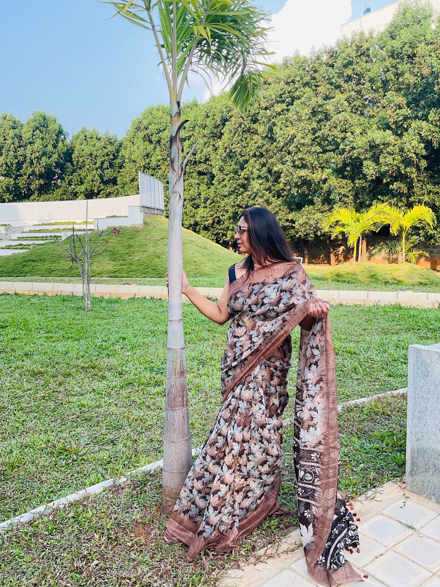 Space silk cotton saree(chocolate brown)