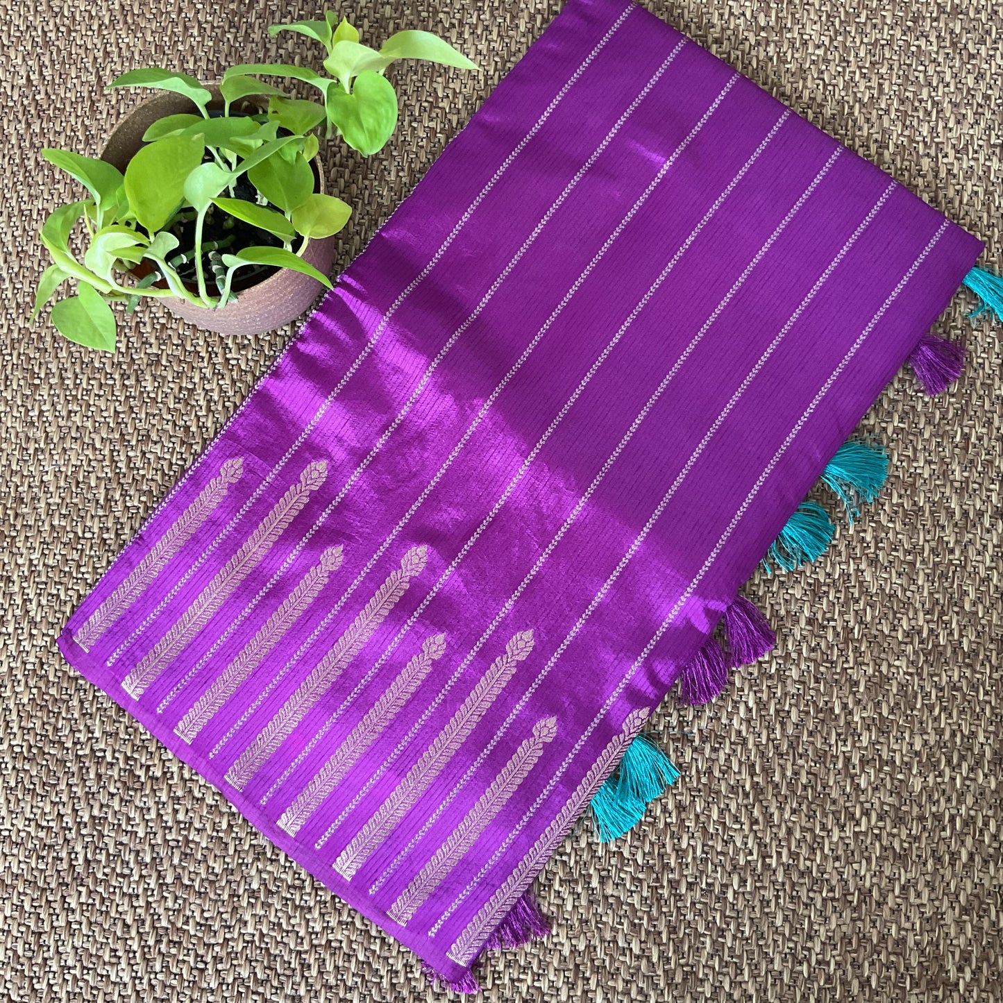 Purple tussar temple border saree(05)
