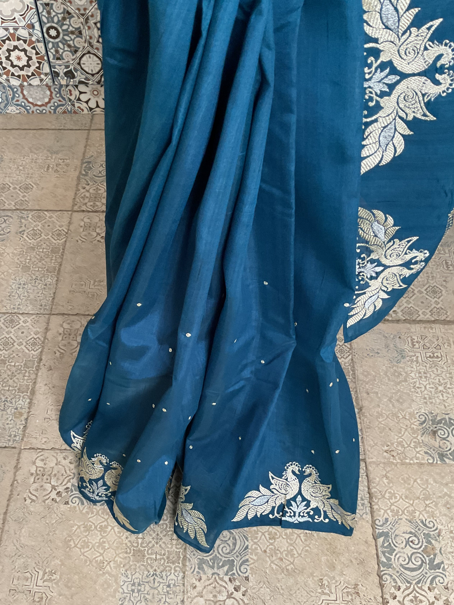 Tussar blue saree