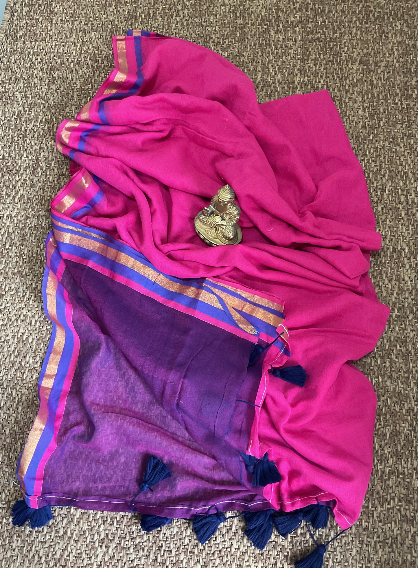 Mul cotton saree(pink with purple)