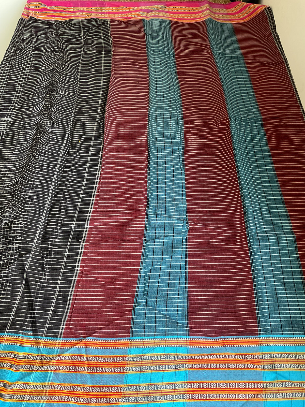 Pure Handloom Patted Anchu Cotton Saree(Mustard yellow)