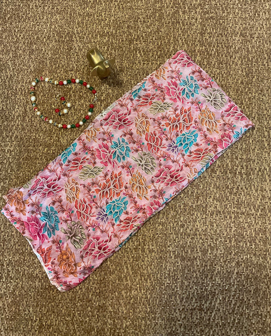 Pink floral blouse fabric