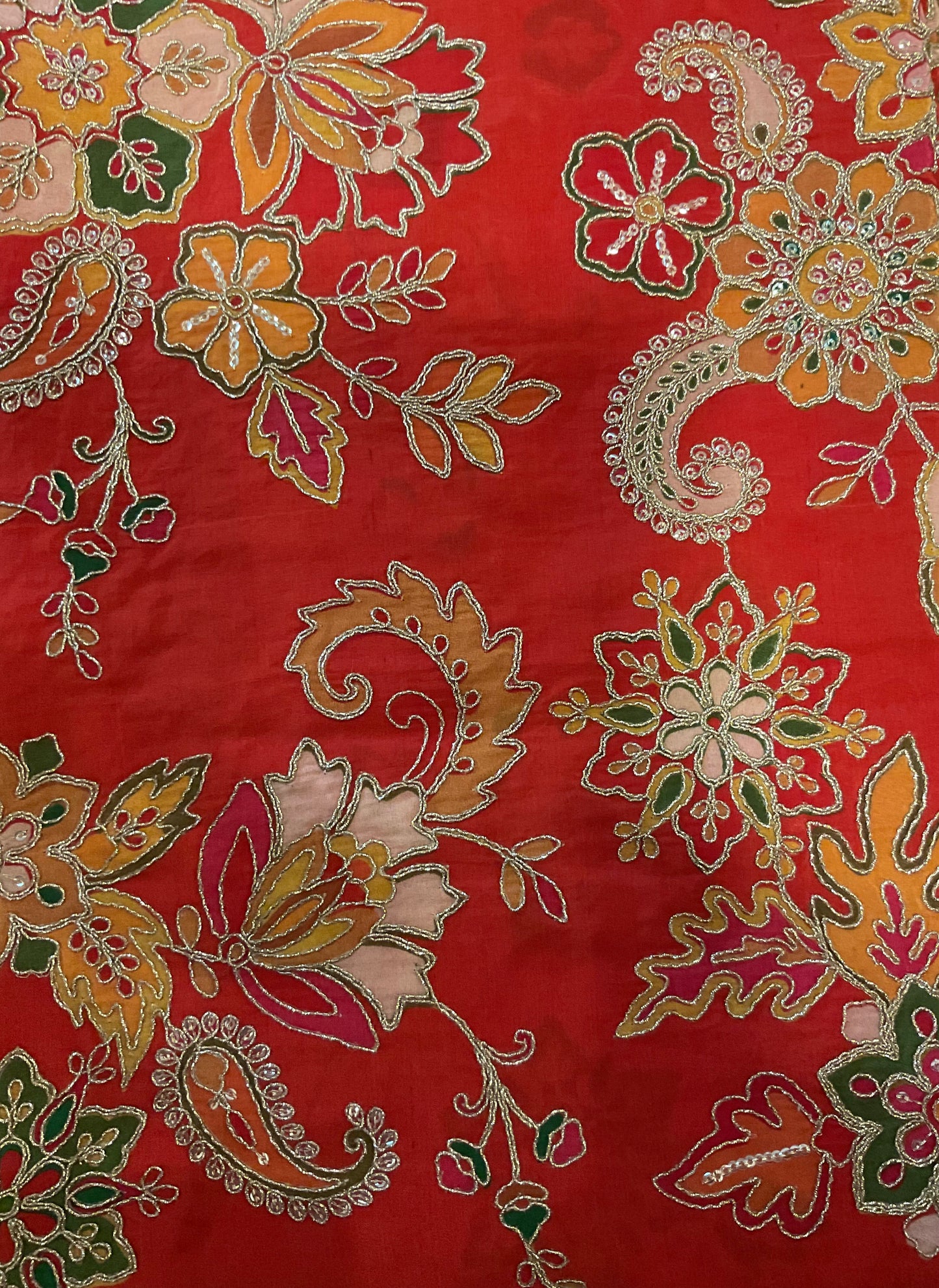 Orange Kalamkari blouse fabric