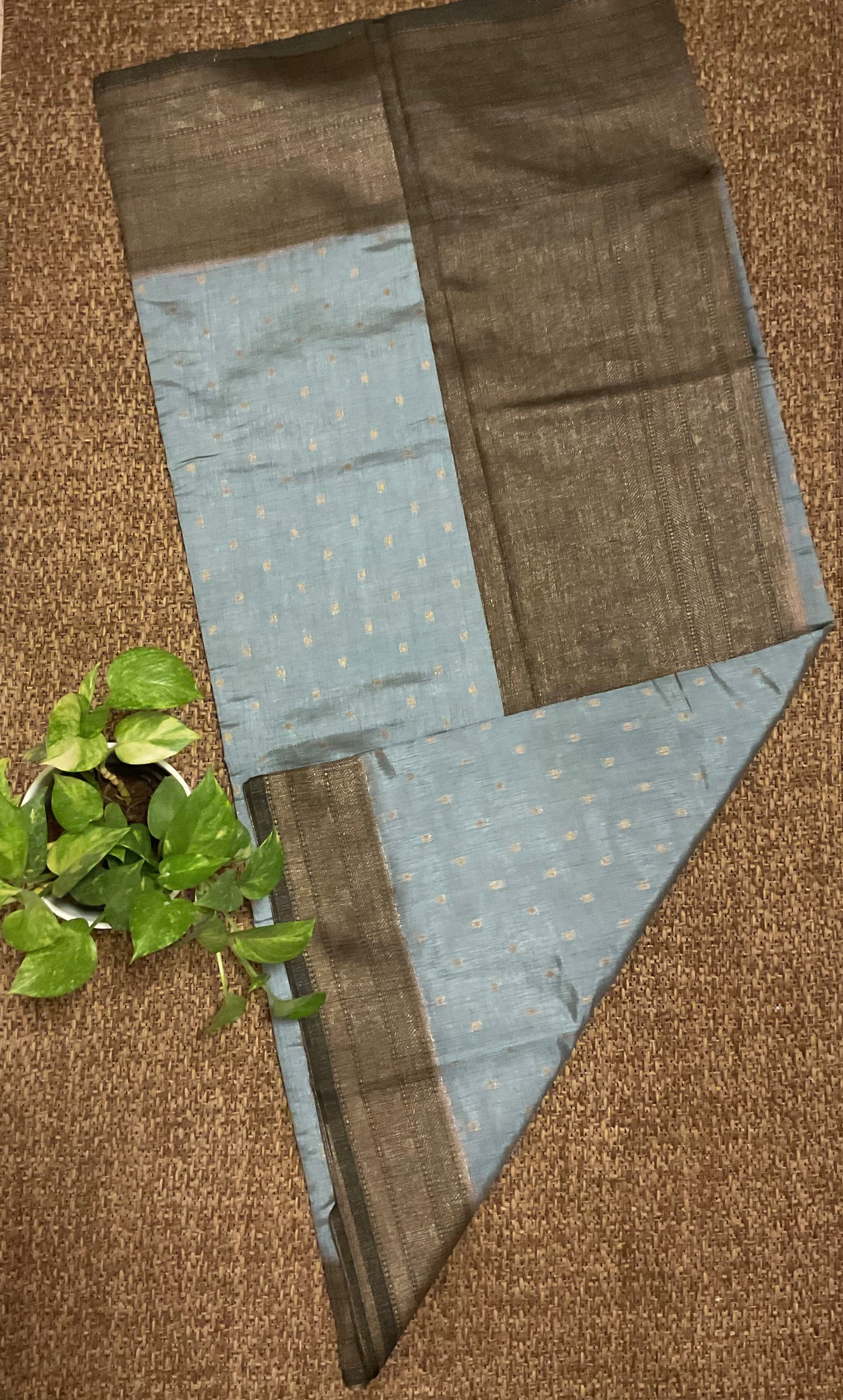 Tussar saree with green border(Aqua blue)