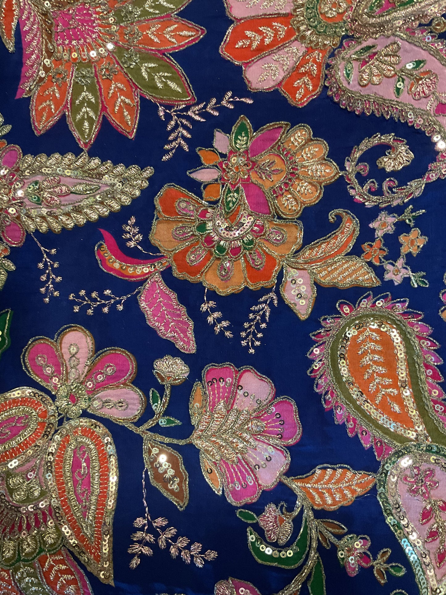 Blue crepe aari work blouse fabric