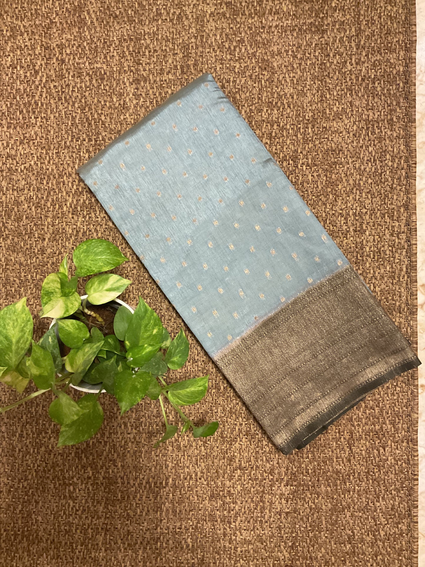 Tussar saree with green border(Aqua blue)